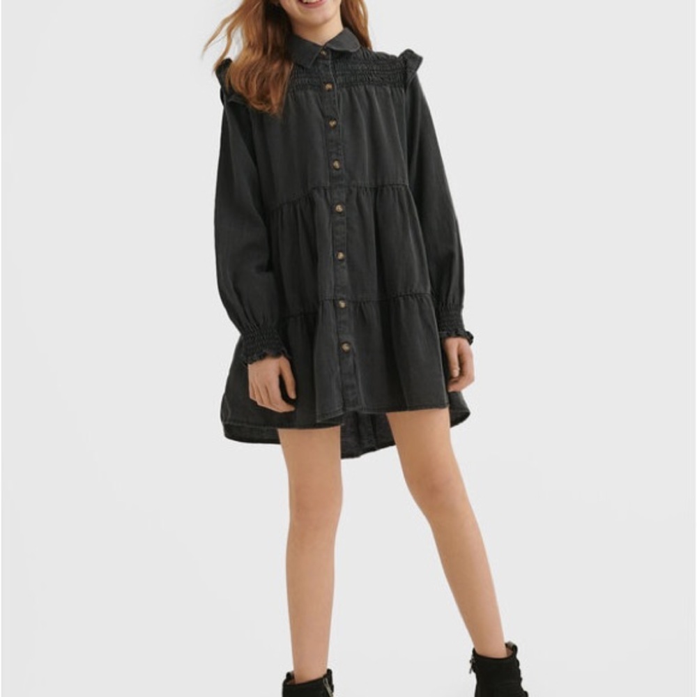 Size 8 Girls Mayoral Charcoal Button-Down Kids Dress